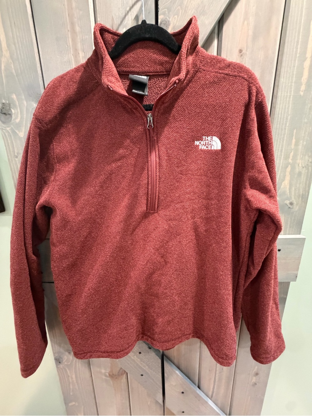 The North Face Pullover Men Large Rust Red Textured Quarter Zip Sweater